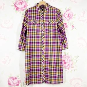 Theory Purple Yellow Plaid Checkered Shirt Dress 6